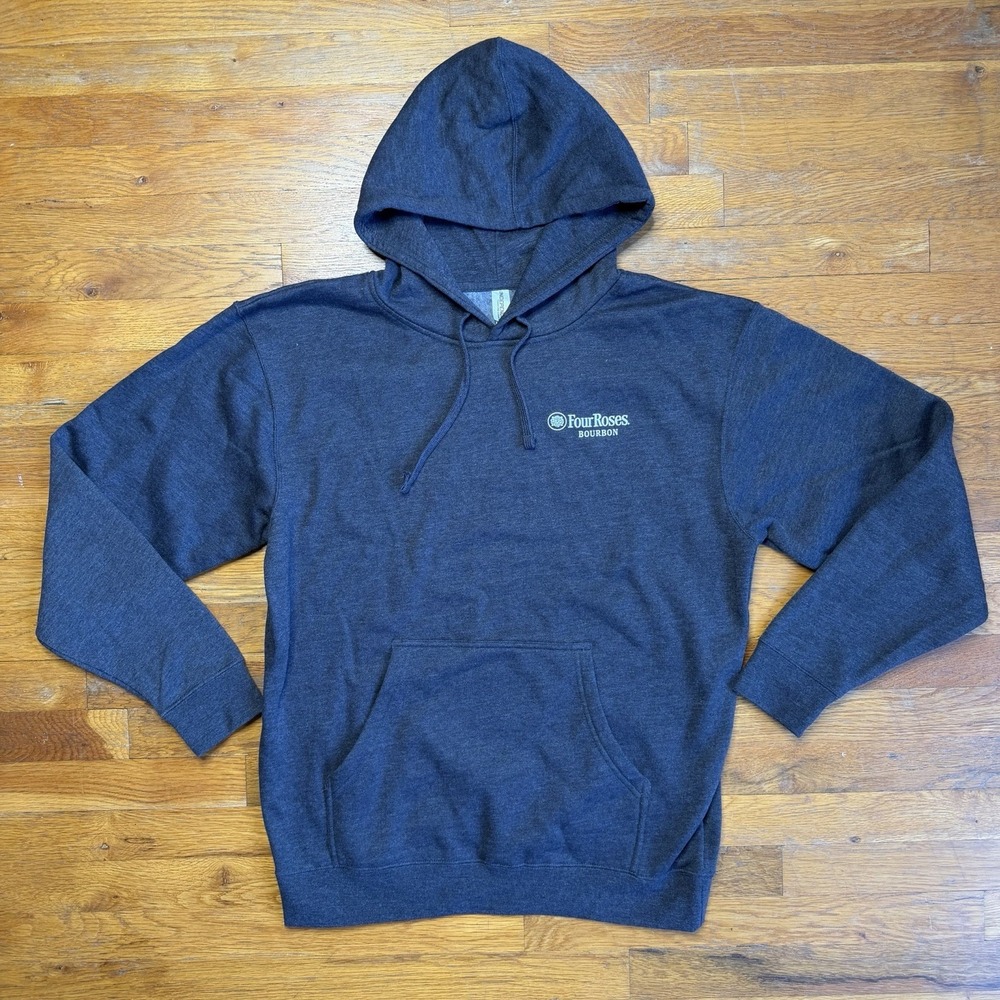 Four Roses Bourbon Hoodie Sweatshirt‎ Mens L Gray Pocket Pullover Whiskey Logo